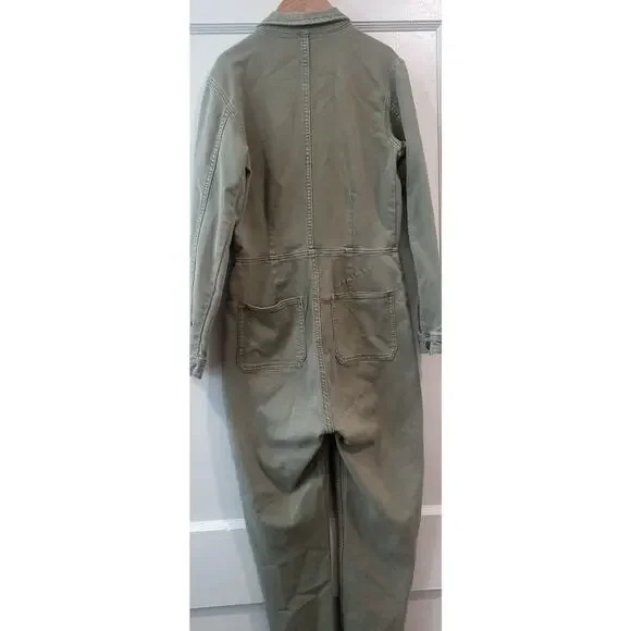 Free People Lennox Denim Utility Jumpsuit Army Green Size S - Picture 12 of 16